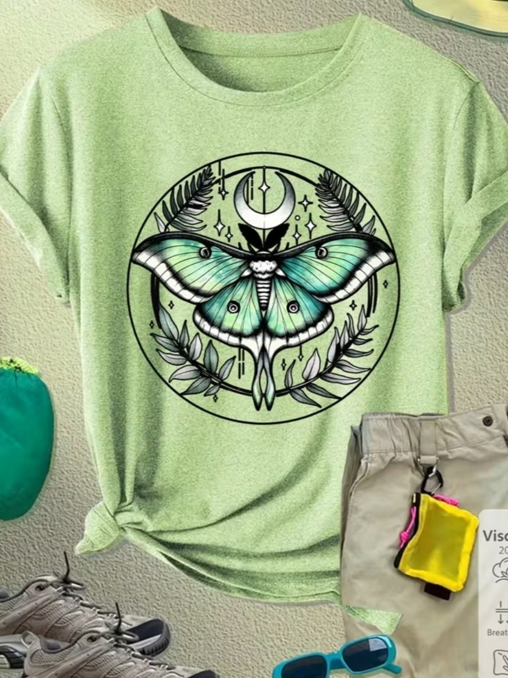Luna Moth Graphic Tee - Casual Short Sleeve Top